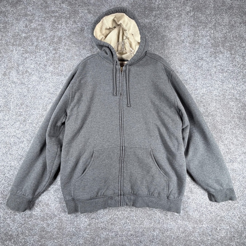 LL Bean Katahdin Iron Works Hoodie Mens Large Gray Cotton Fleece Lined Full Zip